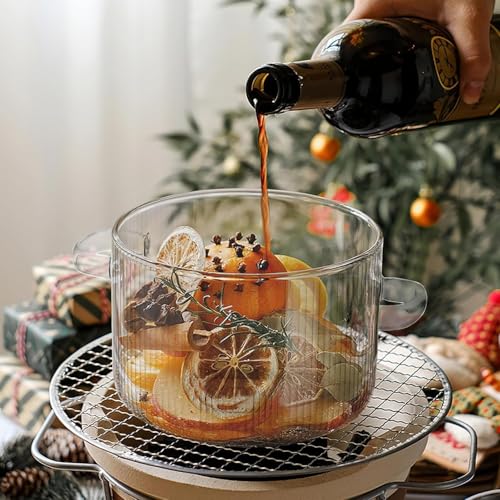 Image of Dimitra Teddy Big Size Glass Serving Bowl with Lid Cooking Pot Mixing Bowl with Lid Microwave Safe Heat Resistant Serveware Mixing Pot Casserole Serving Dish (1600 ML)(Pack of 1)