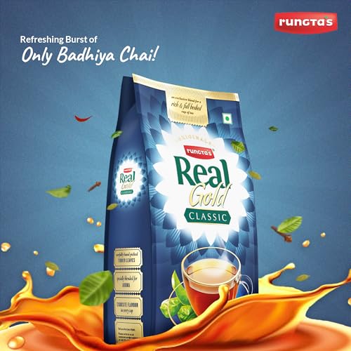 Image of Rungtas Real Gold Classic Tea - 250g | Premium Blend of Fresh Kadak Ctc Chai | Blend of 10% Darjeeling Premium Black Long Leaf