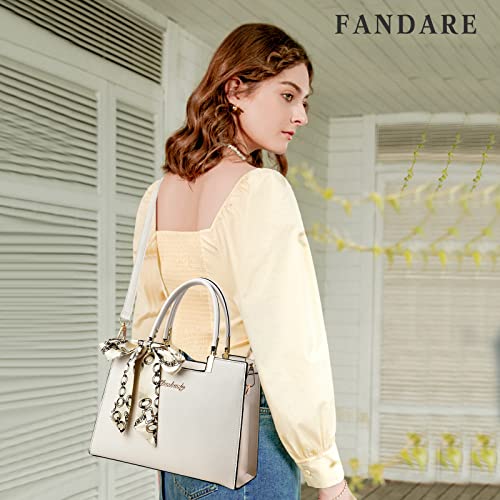 FANDARE Roomy Fashion Womens Totes Handbag Satchel Shoulder Bag Lightweight Top Handle Bag Crossbody Bag PU Leather Messenger Bag for Work Travel Office Party Shopping White - Image 3