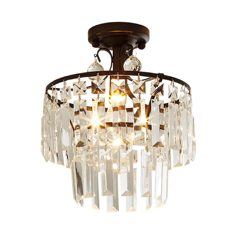 Plafonnier américain en cristal et métal noir de style élégant pour bureau chic et couloir