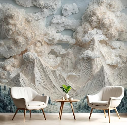 Carta da parati Stile Moderno In Rilievo Su Carta ,250L × 175A cm Fotomurali in Seta Montagne Nuvole Paesaggio Naturale 3D Decorazione da Muro XXL Poster Gigante Design per Ufficio TV Sfondo - Bianco