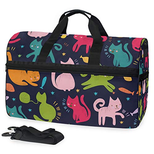 Cute Animal Cat Print Travel Duffel Bag for Women Men Sport Gym Bag with Shoes Compartment Overnight Weekend Bag