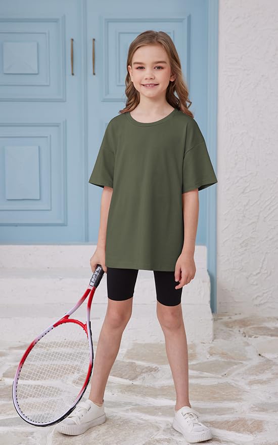 Image of ZDC Girls Short Sleeve T Shirts Kids Summer Oversized Tops Trendy Crewneck Basic Tees 5-14 Years