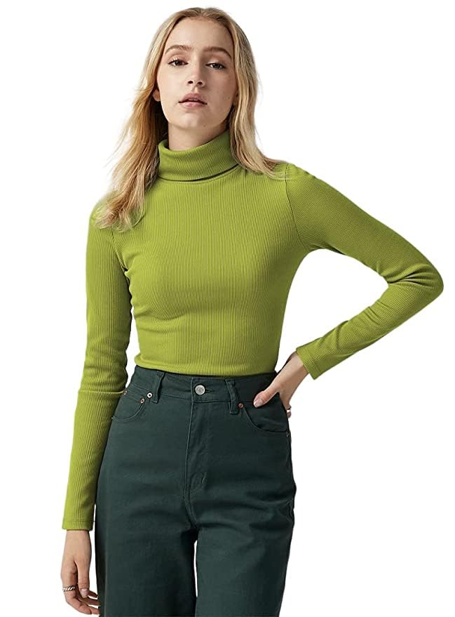 Redamancii Womens Turtle Neck Full Sleeve Ribbed Top