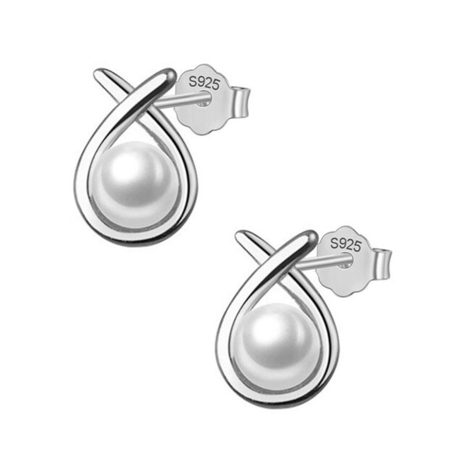 LAYCHEN Real 925 Sterling Silver Fashion Synthetic Pearl Fish Stud Earrings For Daughter Teen Girls Fine Gift Jewelry