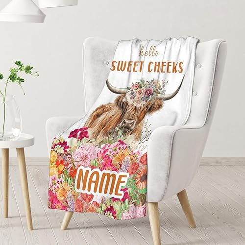 Mercuryelf Custom Highland Cow Throw Blanket - Soft, Fuzzy & Warm - 40x50 Inches Flannel Blankets for Travel, Office - White Novelty Throws Gift for Girls, Boys