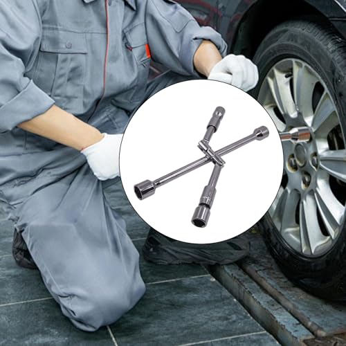 Image of 14-Inch Foldable 4-Way Lug Wrench Set - 17, 19, 21, 23mm for Car, SUV, Truck (Cross Lug Nut Removal Tool)