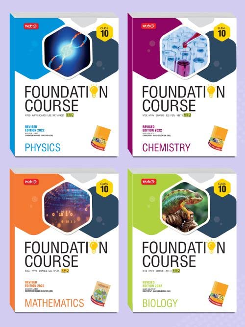 MTG Foundation Course For NTSE-NVS-BOARDS-JEE-NEET-NSO-IMO Olympiad - Class 10 (Physics, Chemistry, Mathematics & Biology), Based on Latest Competency Based Education 2022- Set of 4 Books MTG Editorial Board Product Bundle – 17 February 2022