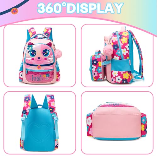 Image of Backpacks for Girls School Bag Cute Girls Backpacks Ages 8-10 Kids Bookbag Set Travel Backpack for Preschool Kindergarten Elementary Students Backpack to School Supplies