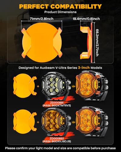 Image of Auxbeam V-Ultra Series 3-Inch Deep Amber Offroad Light Covers 2-Pack | 2300K dark amber, Round pod lights lens cap, Smoked tint tone, Reduce glare for fog & dust low visibility