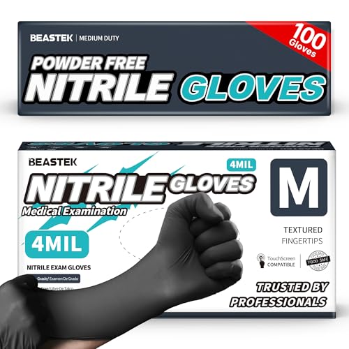 Beastek Black Nitrile Exam Gloves, 4.0 Mil, 100...