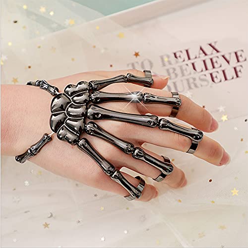 Unique Exaggerate Style Skull Finger Hand Bone Bracelet Punk Handmade Halloween Metal Skeleton Bangle Horror Halloween Goth Ghost Claw Jewelry Ornaments for Women2
