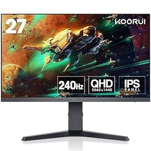KOORUI Gaming Monitor 27 Zoll – WQHD Bildschirm PC, 240Hz, 1ms, Adaptive-Sync, Gsync Compatibility, (2560×1440, HDMI, DisplayPort, HDR 400) schwarz/rot