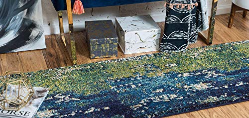 Tapete Runner Abstracto Azul Marino y Beige 70x205 cm miniatura 4