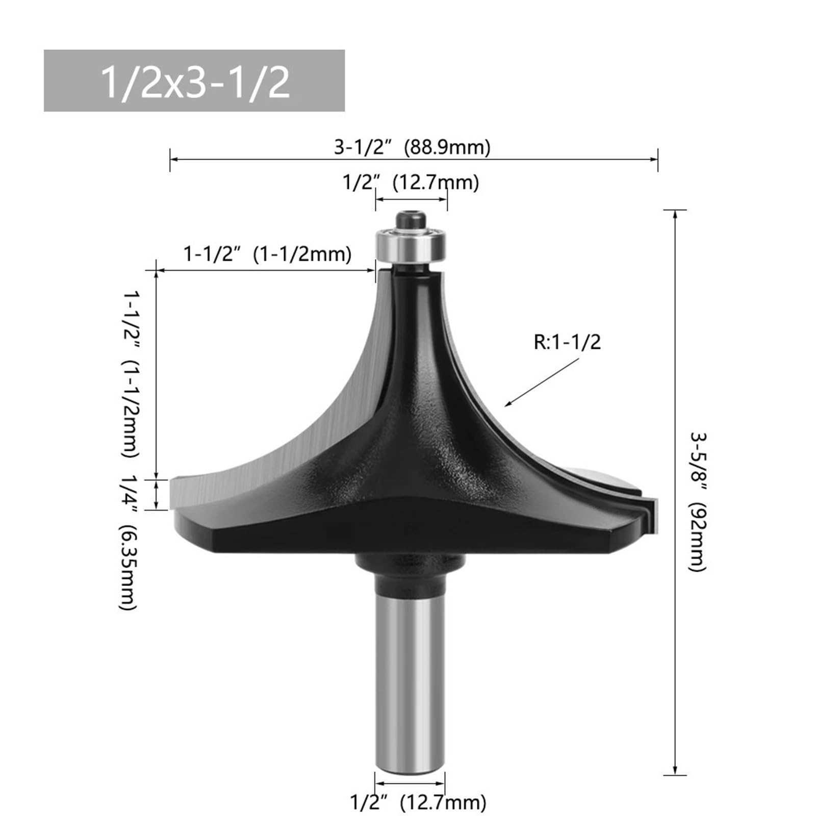 Drehmaschine 12-mm-Rundfräser mit 1/2-Zoll-Schaft for große Ecken for Kantenfräsen in der Holzbearbeitung, klassischer Fräser(12.7mm)