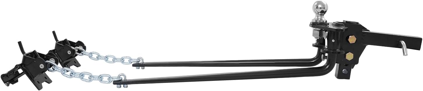 14000LBS Weight Distribution Hitch, #45 Steel Construction with Spray Molding, Chain Connection, 7in Max Trailer Frame Fit, Full Mounting Kit & Tools, for Camper Boat Yacht Motorhome Towing