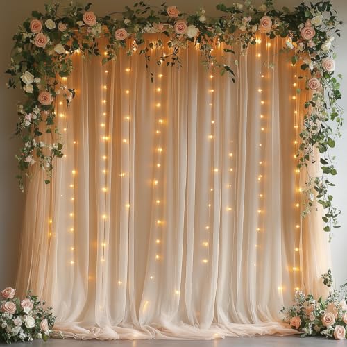 Cortina de Tul con Luces Champagne 10x10ft para Fondo miniatura 1