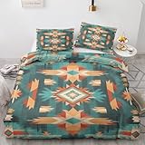 Western Aztec Duvet Cover King Size, Geometric Ethnic Tribal Pattern Bedding Set 3 Piece for Bedroom Decor, Native American Duvet Cover & 2 Pillow Shams, with Zipper & Ties, Super Soft Microfiber
