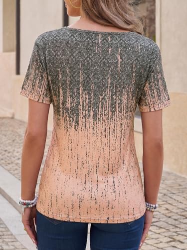 Image of Danedvi Women Deep V-Neck Short Sleeve Tops Solid Casual Loose T Shirt