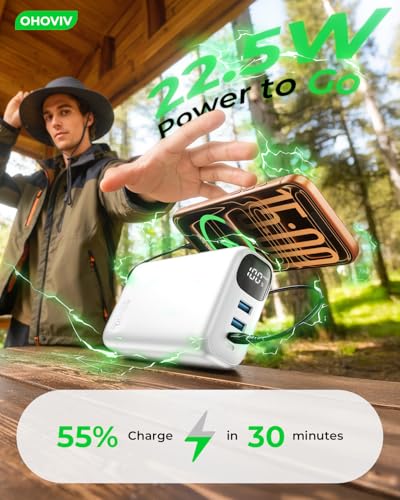Image of OHOVIV Portable Charger 50000mAh Power Bank - 22.5W Fast Charging External Battery Pack,USB-C Portable Phone Charger for iPhone 17 /16 /15 /14 /13 Pro Android Samsung, for Travel Camping Essential-White