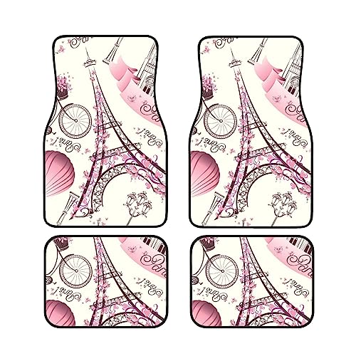 Tapis de voiture antidérapants Tour Eiffel et fleurs lavables
