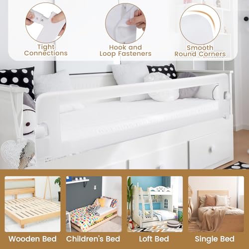 Image of BABY JOY Bed Rails for Toddlers, Extra Long, Swing Down Safety Bed Guard for Convertible Crib, Folding Baby Bedrail for Kids Twin, Double, Full Size Queen & King Mattress (71 inch, White)