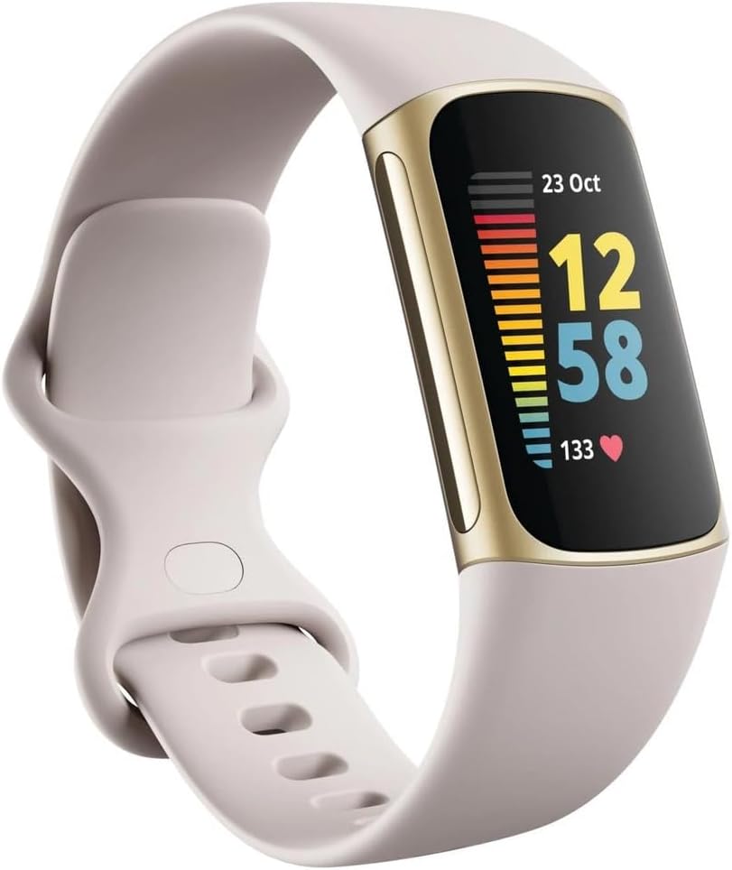Fitbit Charge 5 Advanced Fitness & Health Tracker with Sleep Tracking, 24/7 Heart Rate and GPS, Gold/White