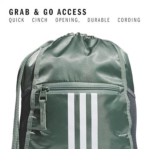 Image of adidas Alliance Sackpack, Drawstring Backpack, Lightweight Small Gym Bag for Women and Men, Silver Green /White /Onix Grey, One Size, Alliance Sackpack - Drawstring Backpack Small Bag for Men and Women