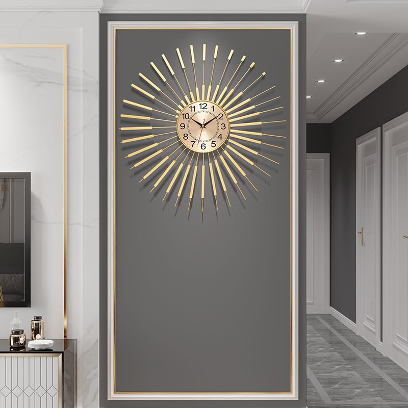 Horloge murale dorée 60 cm Horloge murale silencieuse Sunburst