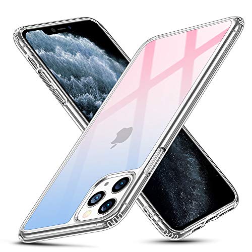 ESR Coque pour iPhone 11 Pro Silicone, Coque avec Revêtement Arrière en Verre Trempé, Bords Couvrants en Silicone TPU Souple pour Apple iPhone 11 Pro (2019) 5,8 (Série Crystal, Rouge Bleu Ciel Doux)