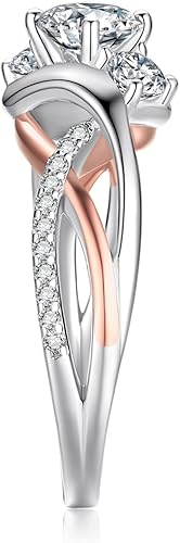 Miniatura 6 de JewelryPalace Infinity Twisted Cubic Zirconia 3 Stones Engagement Ring for Women, Love Knot 925 Sterling Silver 14K Rose Gold Promise Ring for her,