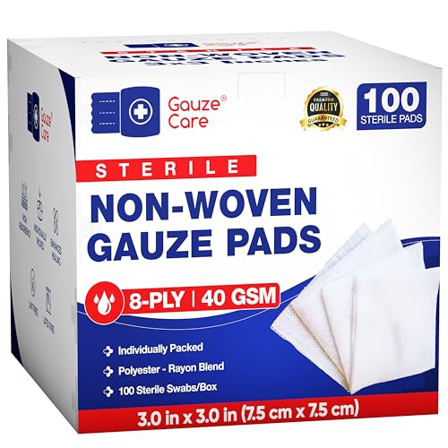 Image of Thick Non-Woven Sterile 3x3 Gauze Pads Pack of 100| 8-ply Sponges| Individually Packed, Soft and Lint-Free Medical Pads for Enhanced Absorption and Wound Care