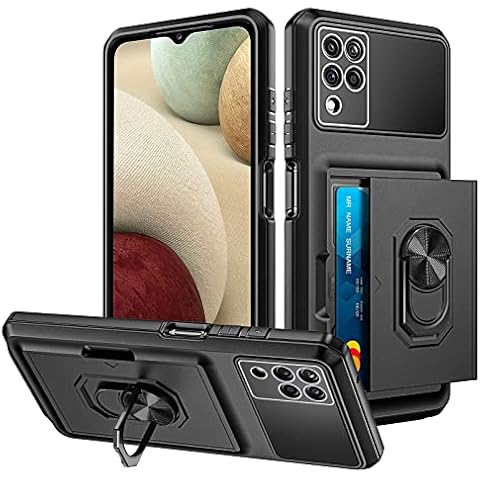 Coolden for Samsung A12/M12 Case Wallet Case with Card Holder Slot Ring Kickstand Armor Military Grade Shockproof Case Heavy Duty Protective Case Phone Case Cover for Samsung Galaxy A12/M12-Black Cover