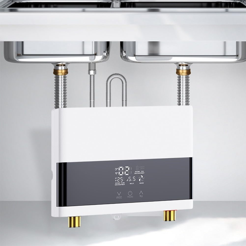 Calentador de agua eléctrico sin tanque de 4000 W 6000 W, caldera de ducha caliente, diseño compacto y portátil, IPX4, impermeable, protección antiquemaduras para baño, cocina, uso blanco (220 V 6000