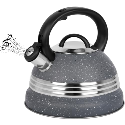 Belle Vous Grey Whistling Tea Kettle – 3L Tea Pot for Stovetop/Induction Stove Top – Stainless Steel Hot Water Camping Kettle Teapot for Tea/Coffee