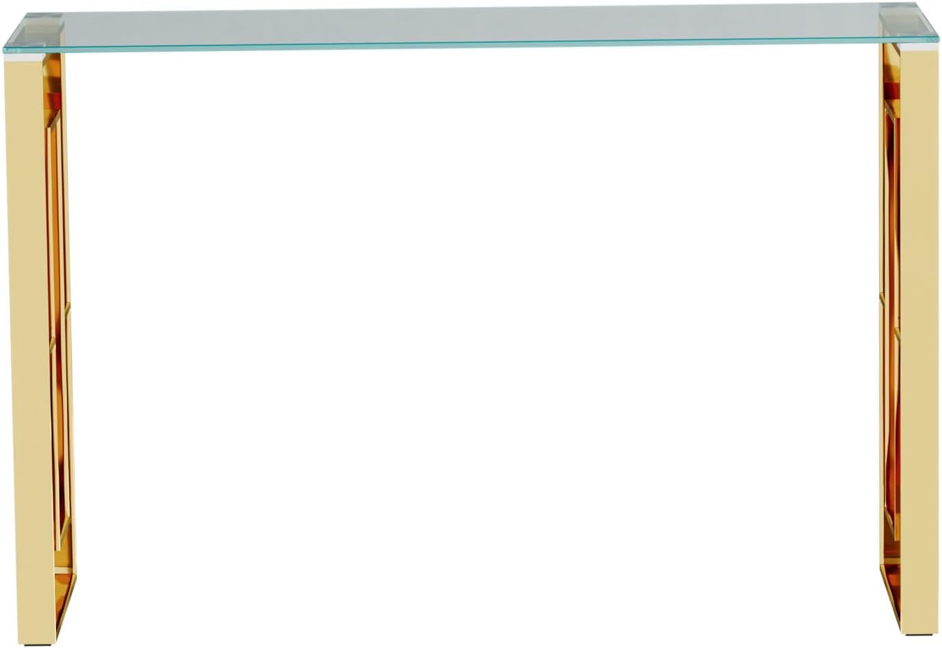 BOWEI Glass Console Table, Farmhouse Narrow Entryway Table with Gold Thickened Stainless Legs, 47-Inch Narrow Long Sofa Table for Entrance, Hallway, Foyer, Living Room, Easy Assembly