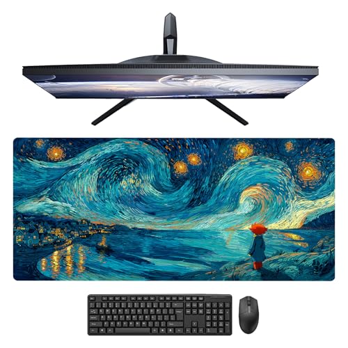 Image of Nuxovilar Professional Large Mouse Pad & Computer Game Mouse Mat (35.4x15.7IN, Blue - Green Flowing Abstract Art) (90 * 40cm Blue - Green Flowing Art)