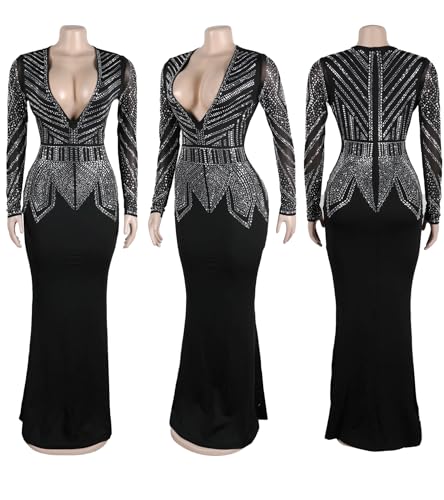 Image of Nagfar Women Rhinestone Sequin Birthday Party Sexy New Year Formal Dress