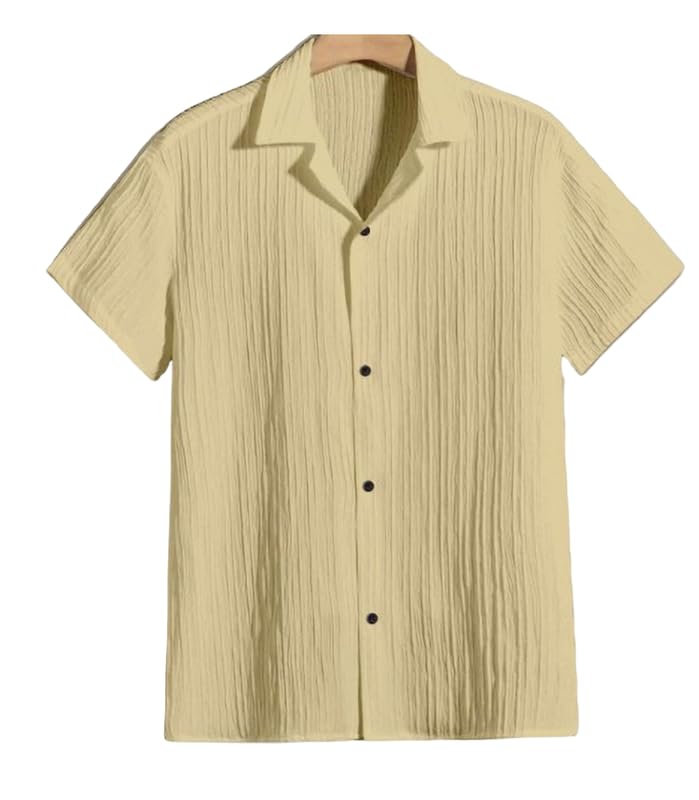 Image of Boy's Kids Regular Fit Solid Pattern Cotton Blend Shirt with Collared Neck Short Sleeve Button Down Closure Type and Standard Length | Boys Cotton T-Shirts Set | Shirt for Boy