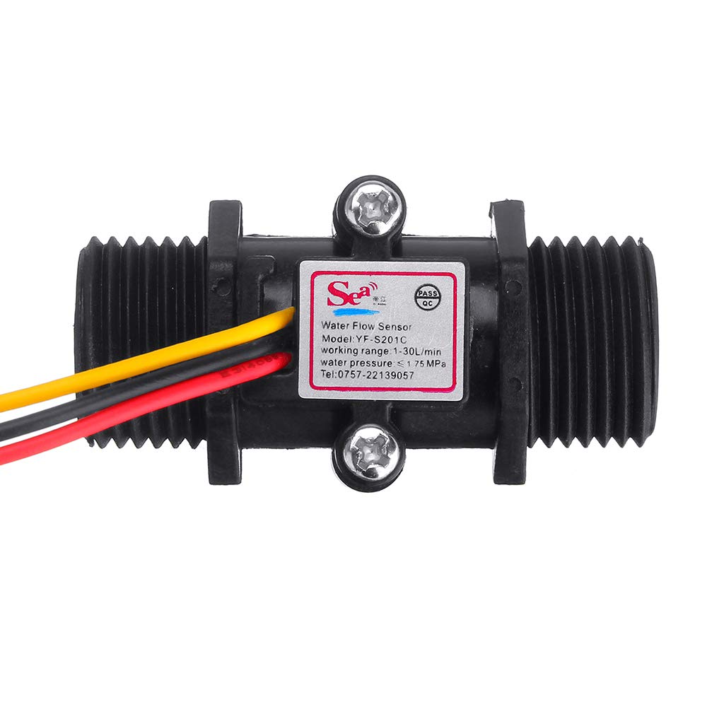 BliliDIY 5Pcs Yf-S201C Noir Débitmètre Capteur De Débit d'eau Commutateur Précision Débitmètre Turbine Débitmètre G1 / 2 Dn15