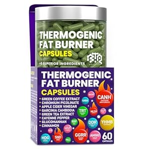 Thermogenic Fat Burner Capsules – Weight Loss Pills for Women & Men, Appetite Suppressant, Metabolism Booster – Green Tea, Coffee Extract, Garcinia Cambogia – Diet Pills for Weight Loss – 60 Capsules