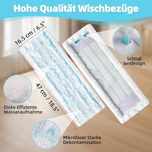 6 Stück Wischbezüge für Leifheit Profi XL Cotton Plus / Profi XL Micro Duo Vollstiel Bodenwischer, 2 Arten Mikrofaser Ersatzbezüge für Alle Böden, Schnelle Fleckentfernung Effiziente Wasseraufnahme