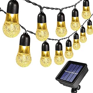 JYPS Solar Garden Lights Outdoor, 21Ft/30 Bulbs Solar String Lights Outdoor Waterproof 8 Modes, Crystal Fairy Lights for Garden Fence, Decorative Festoon Lights for Christmas/Party/Patio, Warm White