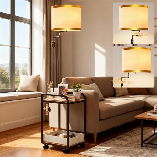 Lightdot 63IN Floor Lamps withTable&Basket, Modern Standing Tall Lamps with Adjustable Fabric Shade...