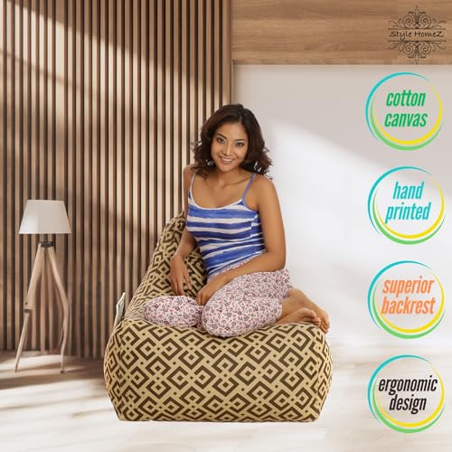 Image of Style Homez Hackey Cotton Canvas Geometric Printed Bean Bag XXL Size Filled with Beans Fillers
