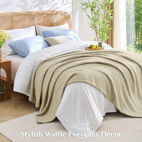 Image of BEDELITE Cooling Waffle King Size Blanket- Lightweight Breathable Cotton Summer Blanket of Rayon Derived from Bamboo for Hot Sleepers, Soft Throws for Bed, Couch and Sofa, Linen, 108x90 Inches