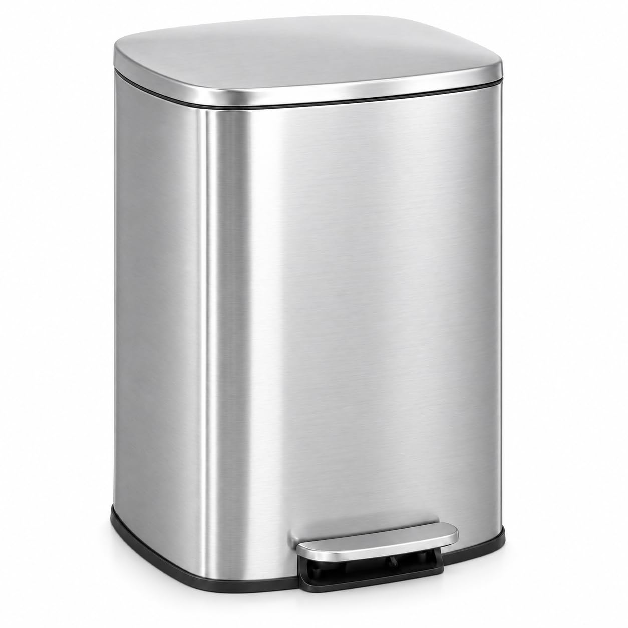 Nyxi 30L Kitchen Bin with Soft Close Lid, Stainless Steel Pedal Bin, Fingerprint Resistant, Removable Inner Bucket, Slim Rectangular Rubbish Waste Bin for Kitchen Home Office, Silver