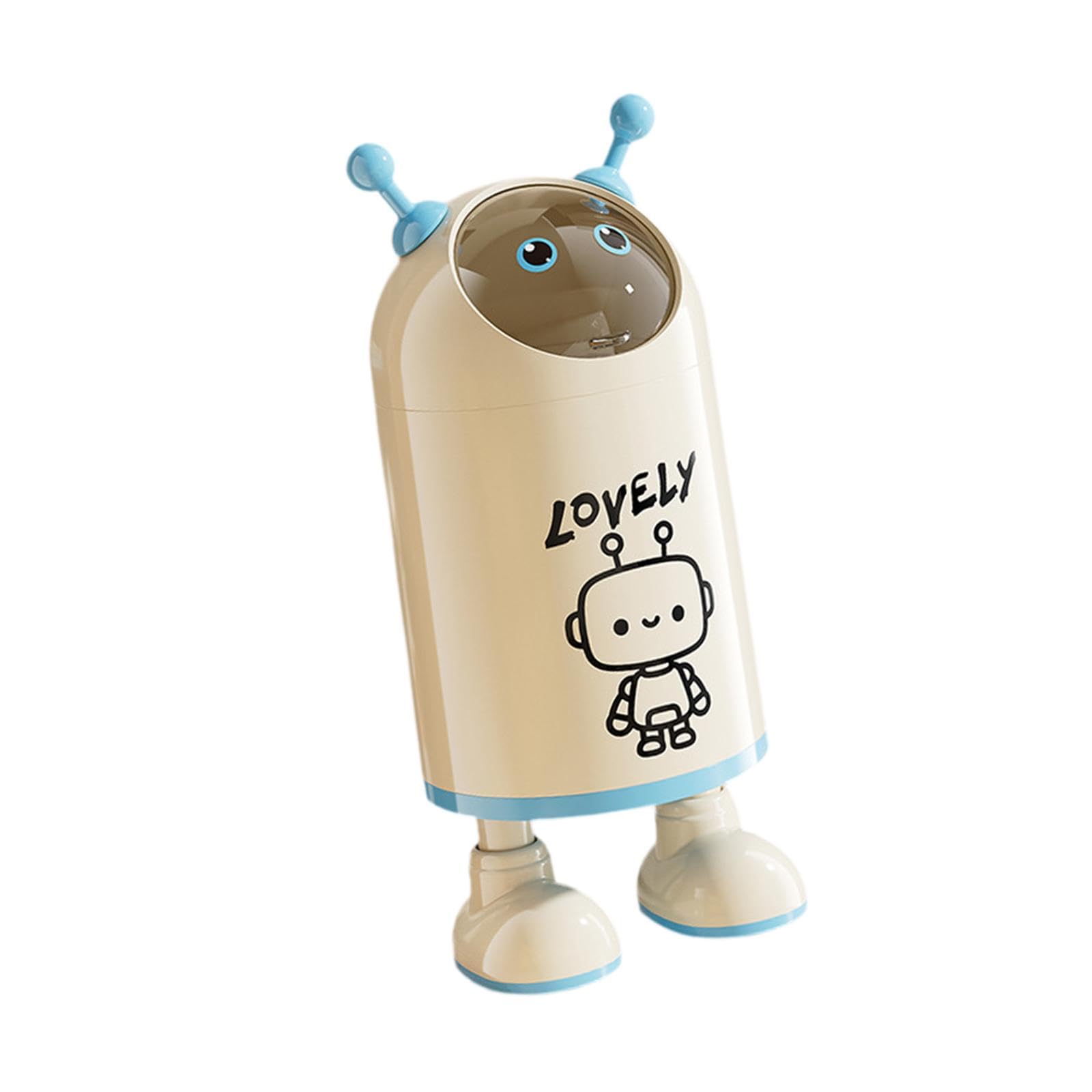 Mülleimer Tragbarer Müllbehälter Abfallkorb, Cartoon Mülleimer, Abfalleimer mit Niedlichem Design und Doppelstruktur Aus PP und PET für Kinderzimmer Badezimmer Wohnzimmer, Roboter