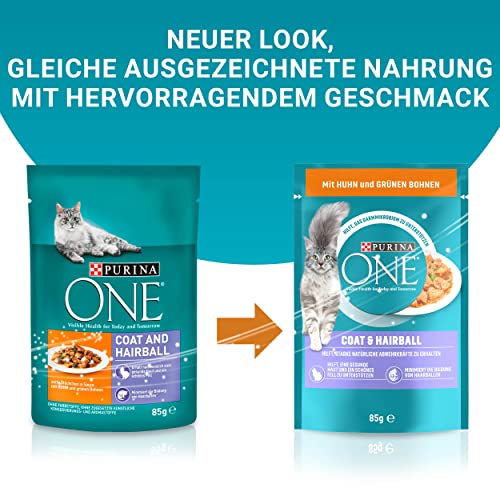 PURINA ONE Coat & Hairball Katzenfutter nass in Sauce, mit Huhn, 26er Pack (26 x 85g)