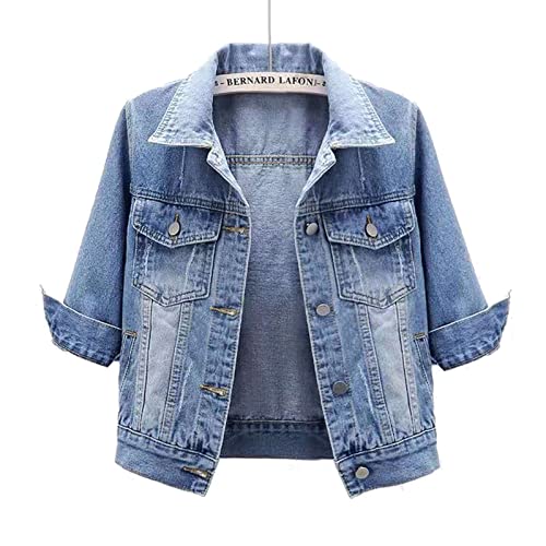 Yokbeer Damen Jeansjacke, Kurz Schmal Blau Denim Jacke Tops, Fashion New...